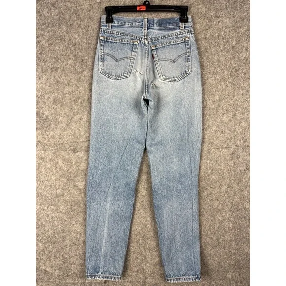 VINTAGE Levis 701 Jeans Womens 26 x 29 Blue Distressed Holes Made USA COOL! - Picture 2 of 14